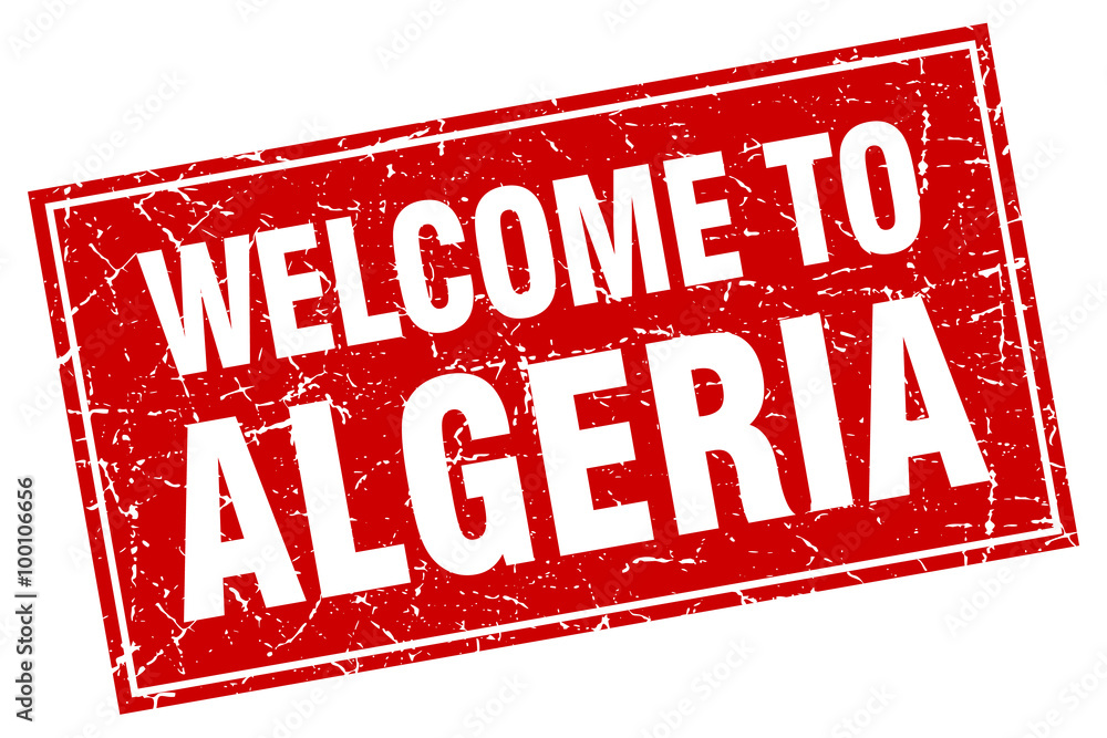 Algeria red square grunge welcome to stamp Algeria red square grunge welcome to stamp