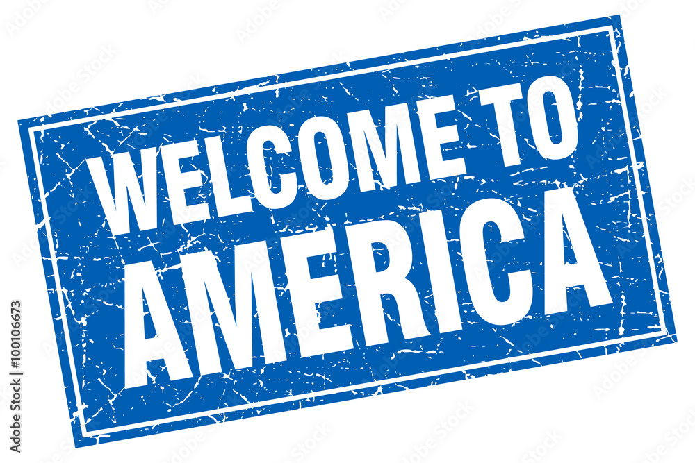 America blue square grunge welcome to stamp America blue square grunge welcome to stamp
