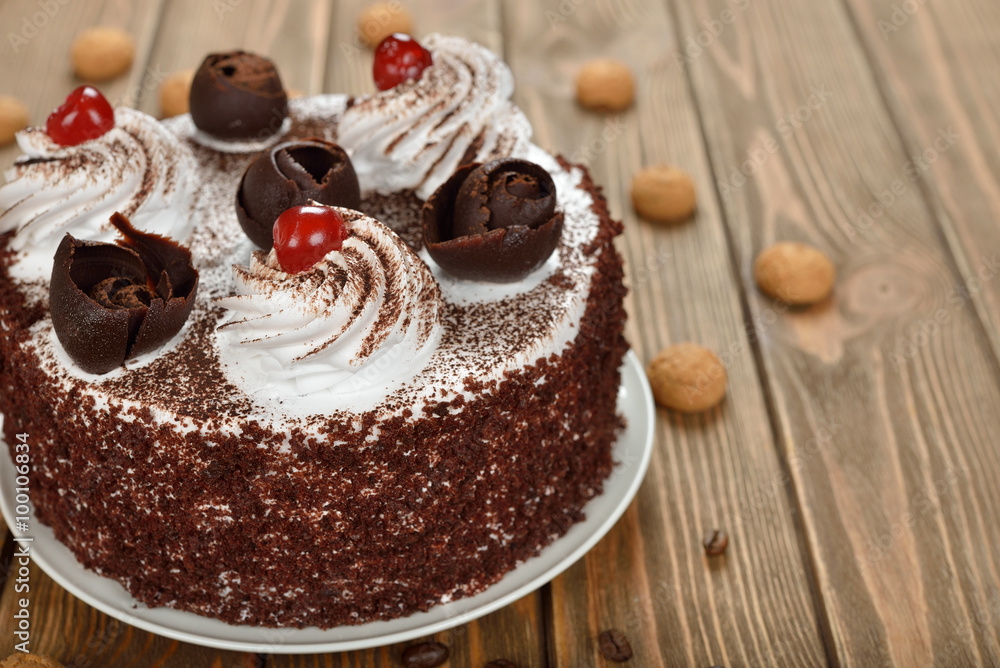 Chocolate cake with whipped cream Chocolate cake with whipped cream