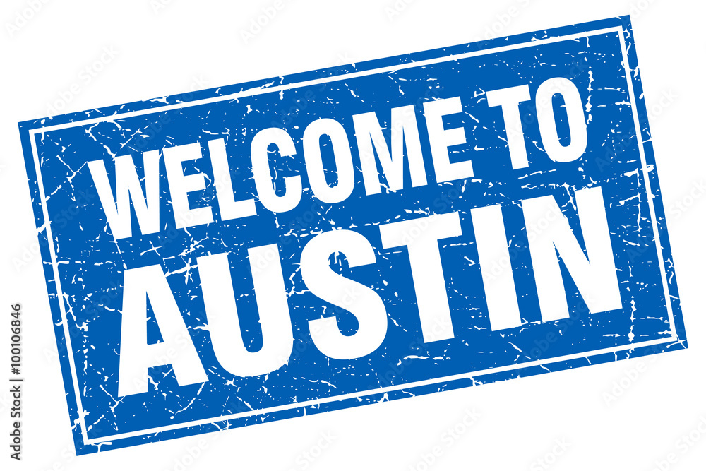 Austin blue square grunge welcome to stamp