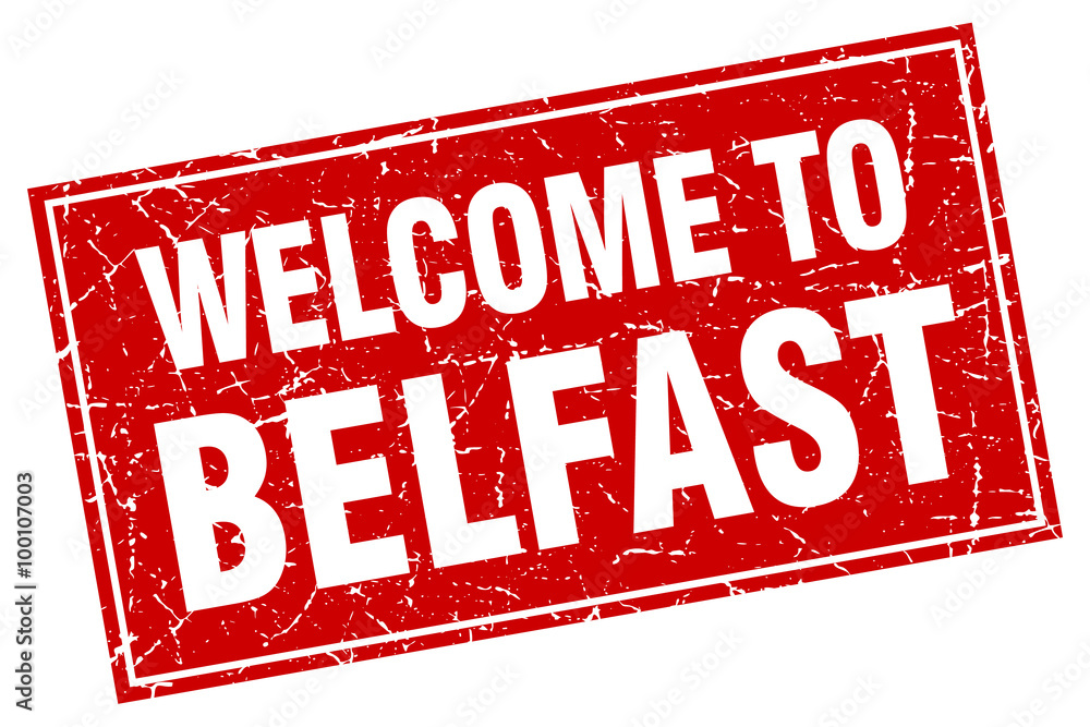 Belfast red square grunge welcome to stamp
