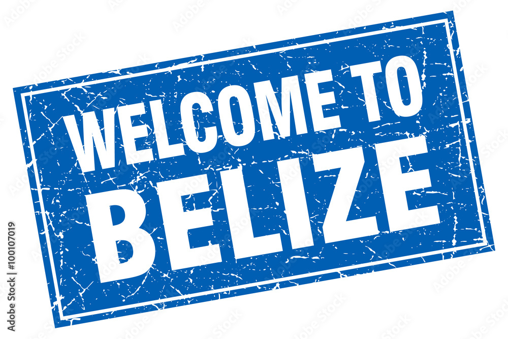 Belize blue square grunge welcome to stamp Belize blue square grunge welcome to stamp