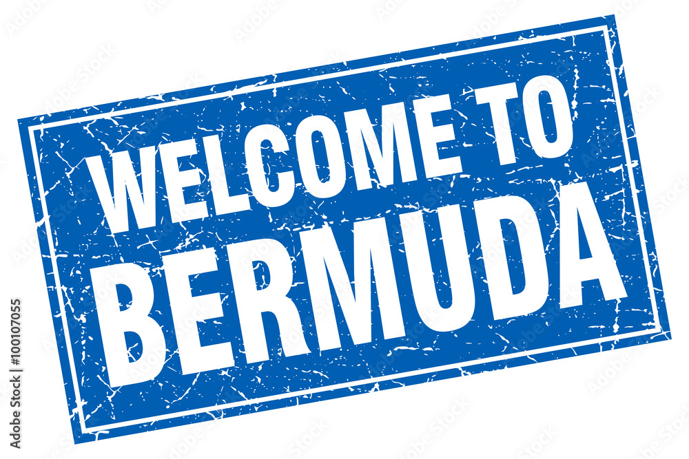 Bermuda blue square grunge welcome to stamp