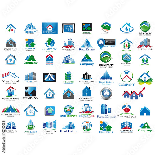 Set of blue houses icon