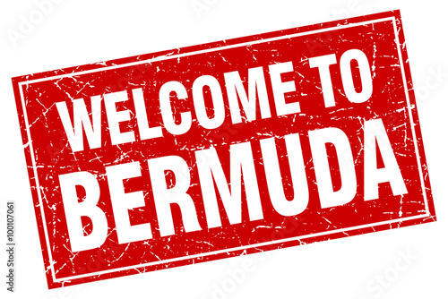 Bermuda red square grunge welcome to stamp