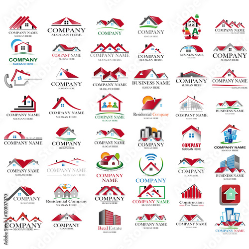 Set of red houses icon