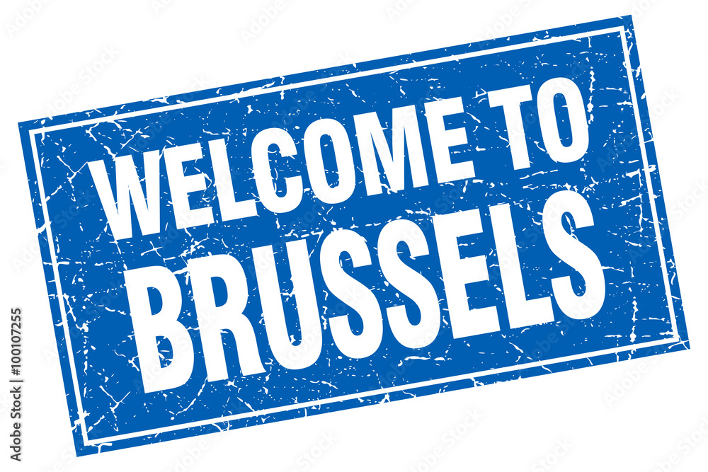 Brussels blue square grunge welcome to stamp