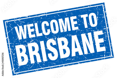 Brisbane blue square grunge welcome to stamp