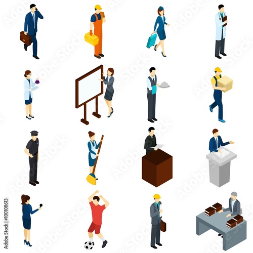 Professional People Work Isometric icons Set