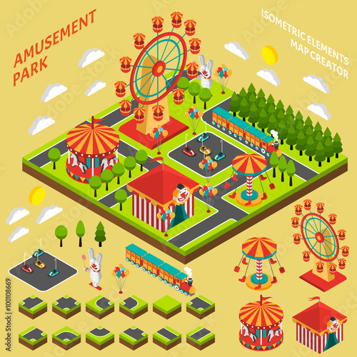 Amusement Park Isometric Map Creator Composition 