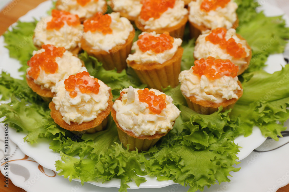tartlets with red caviar and cheese appetizer tartlets with red caviar and cheese appetizer