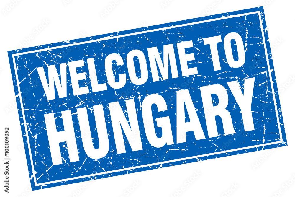 Hungary blue square grunge welcome to stamp