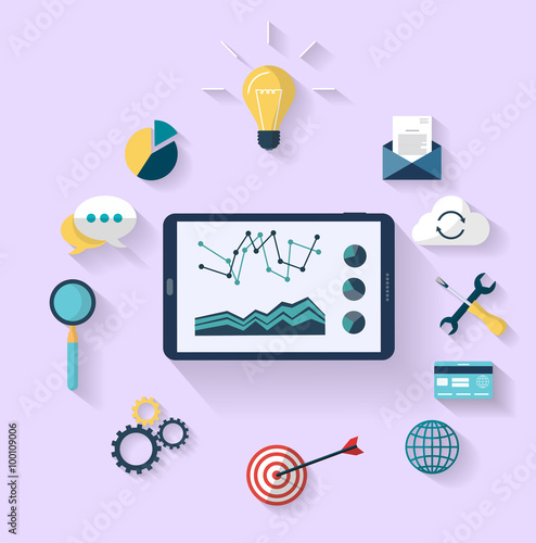 change - around the tablet there is  set of flat design icons for Business, SEO and Social media marketing. nice colors.