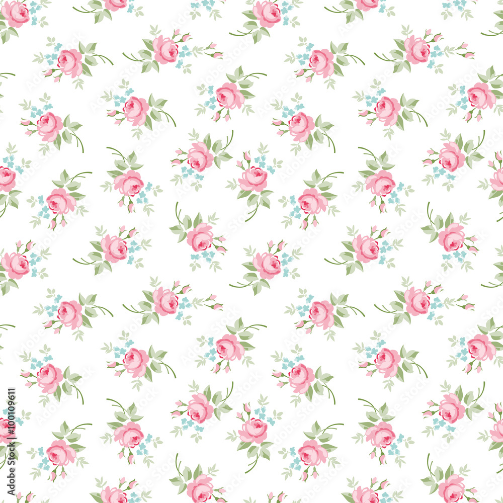 Obraz premium Seamless floral pattern with little flowers pink roses