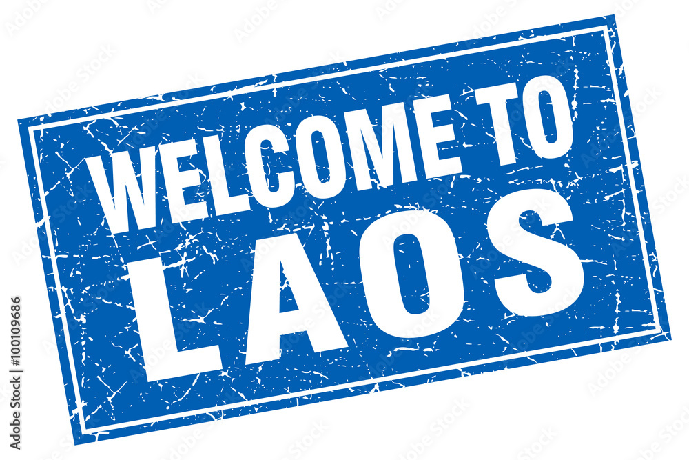 Laos blue square grunge welcome to stamp