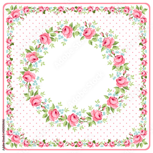 Beautiful floral Greeting card roundwith red roses