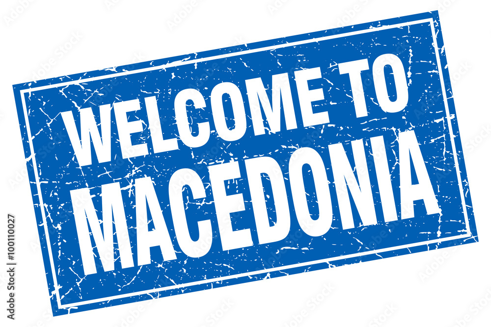Macedonia blue square grunge welcome to stamp