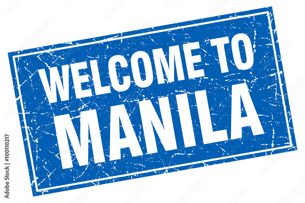 Manila blue square grunge welcome to stamp Manila blue square grunge welcome to stamp