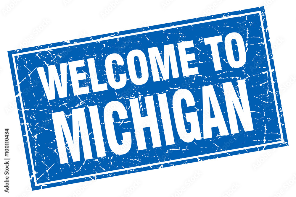 Michigan blue square grunge welcome to stamp Michigan blue square grunge welcome to stamp