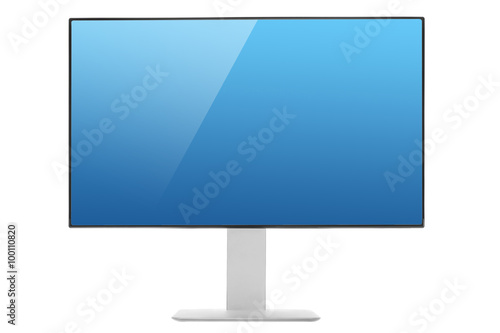 Computer Monitor with glossy blue screen and reflection.