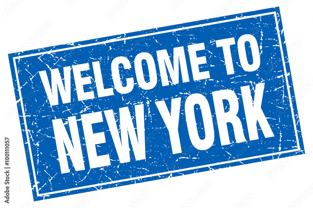 New York blue square grunge welcome to stamp New York blue square grunge welcome to stamp