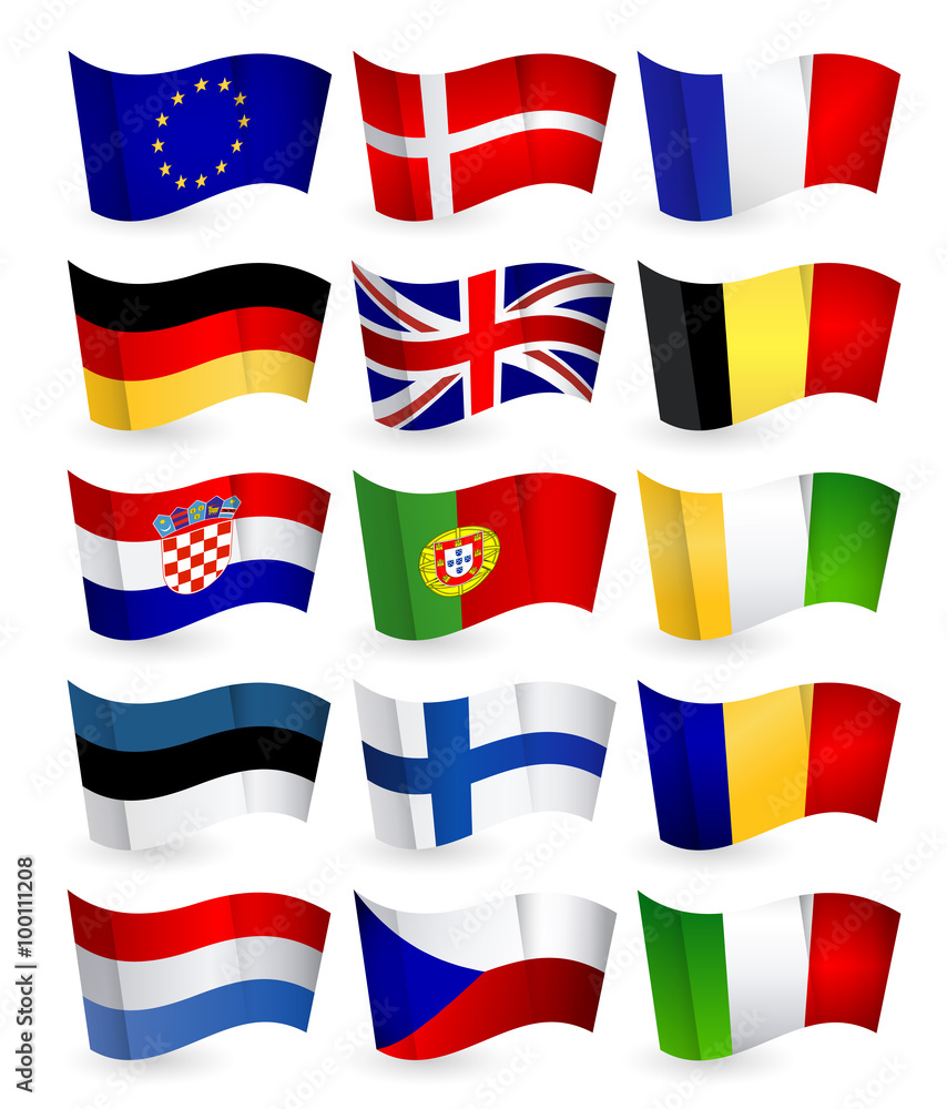 European Union country flying flat flags pack set 1