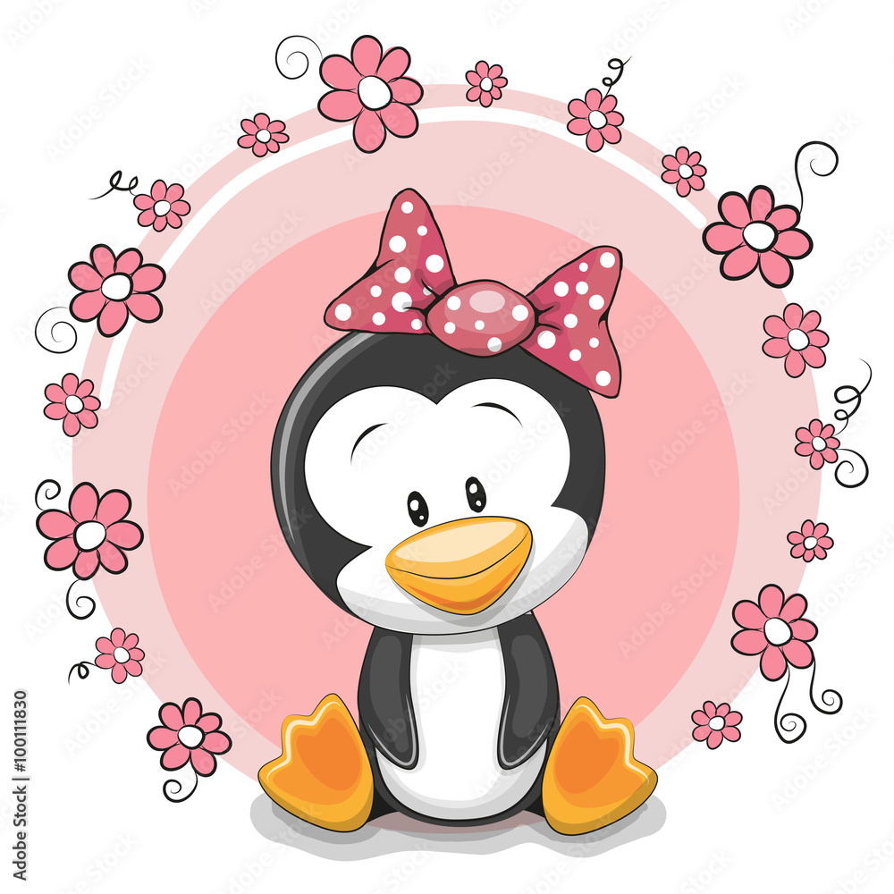 Obraz premium Penguin with flowers