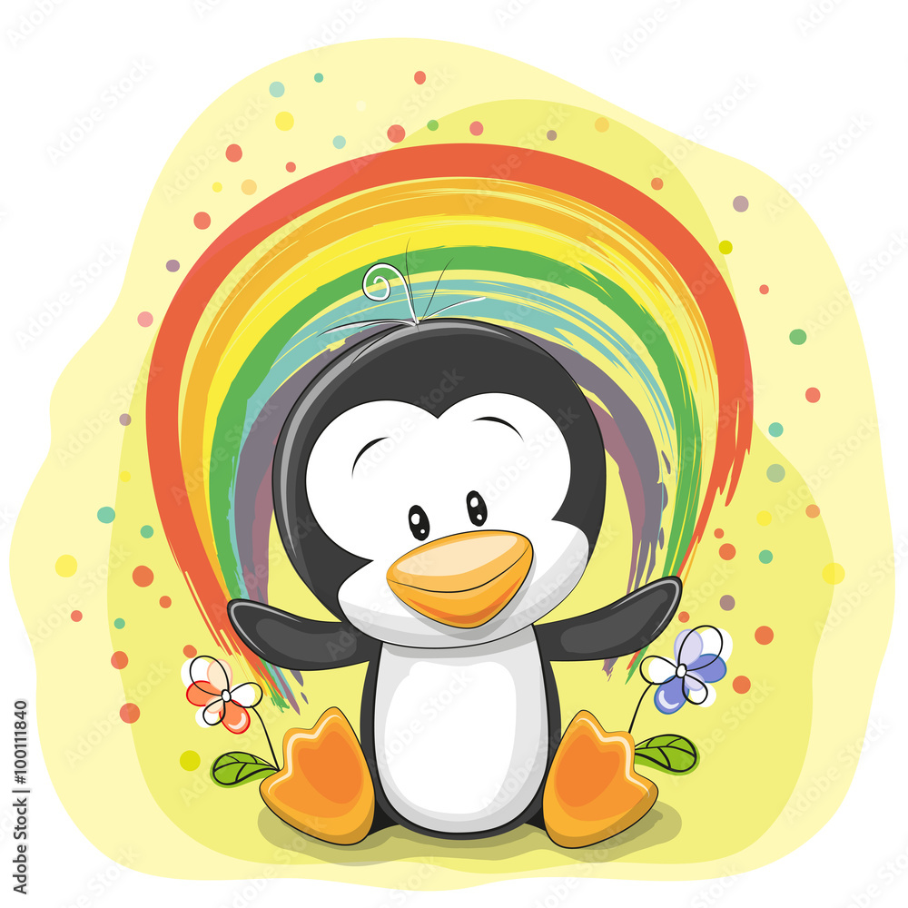 Obraz premium Penguin with rainbow