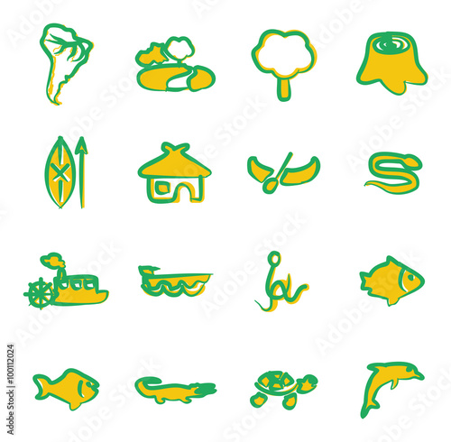 Amazon Rainforest Icons Freehand 2 Color