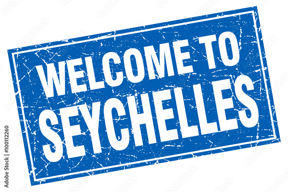 Seychelles blue square grunge welcome to stamp