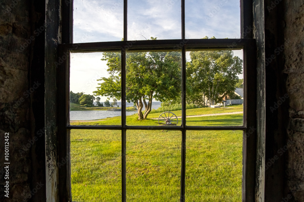 On The Inside Looking Out. Sunny outdoor scene framed by a dark and ...