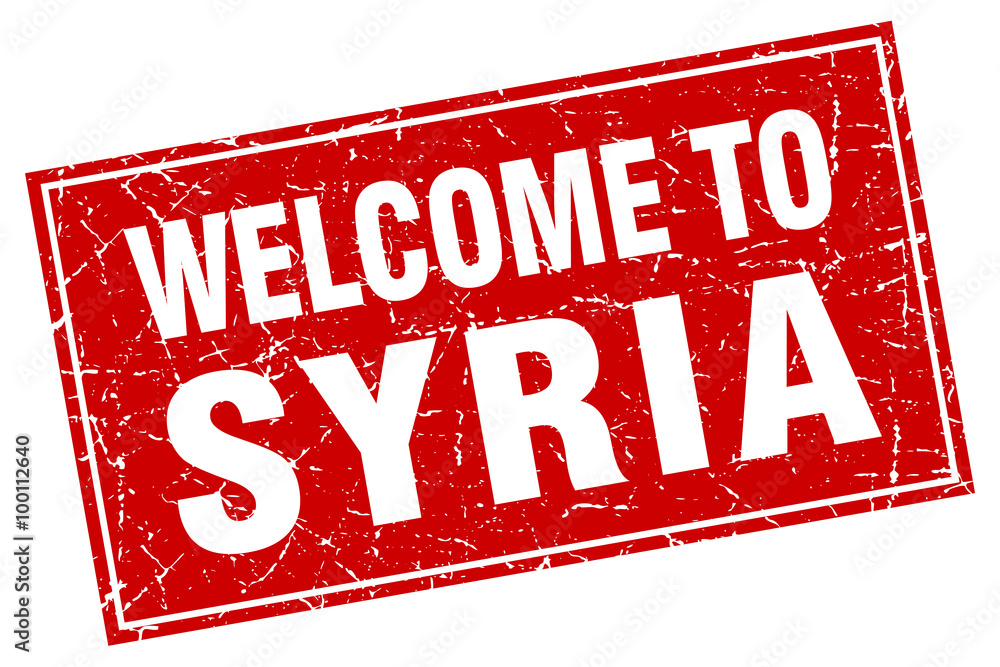Syria red square grunge welcome to stamp Syria red square grunge welcome to stamp