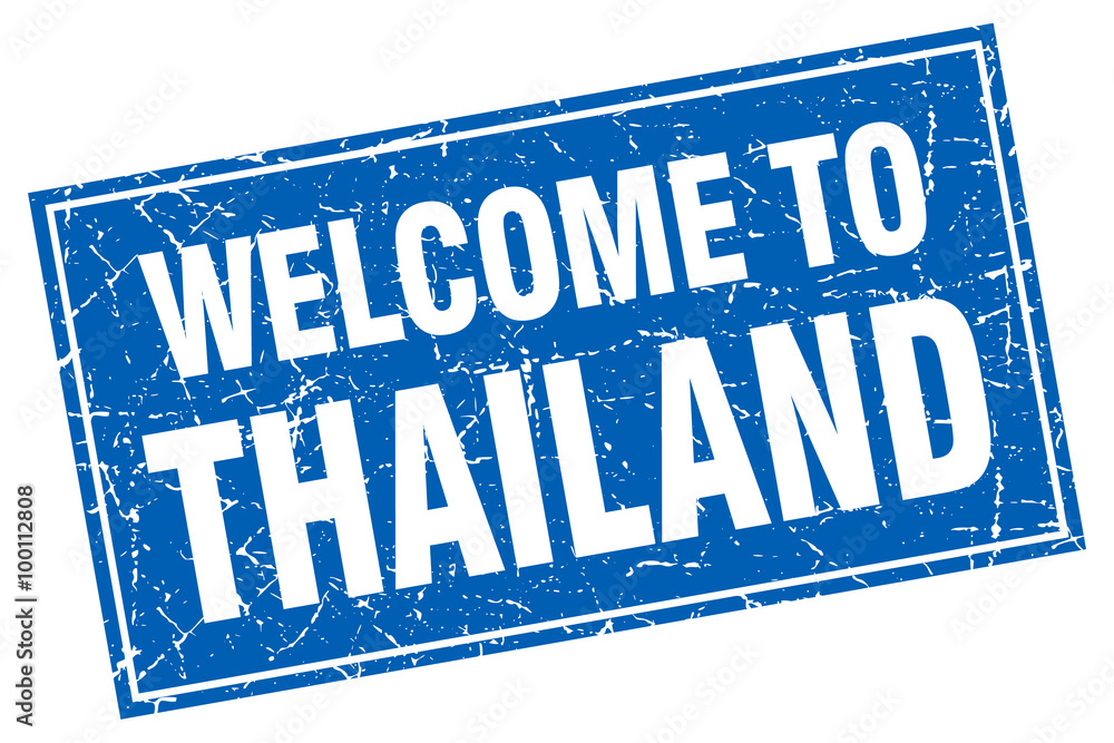 Thailand blue square grunge welcome to stamp