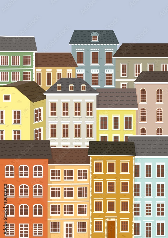 Illustration, houses of the old European city.