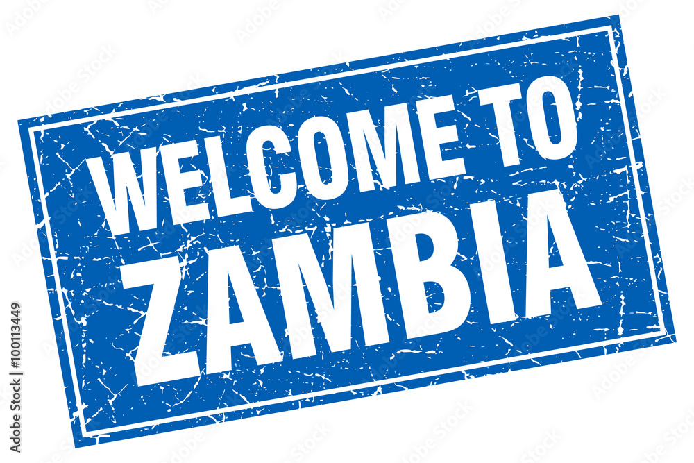 Zambia blue square grunge welcome to stamp Zambia blue square grunge welcome to stamp