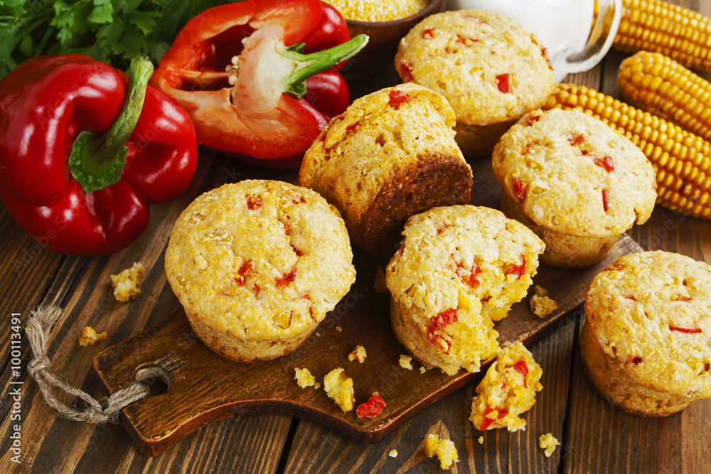 Fototapeta premium Muffins with corn and paprika