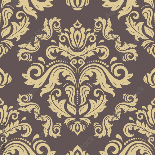 Oriental vector classic pattern. Seamless abstract brown and golden background