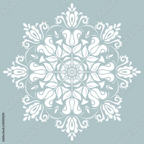 Damask vector floral pattern with oriental elements. Abstract traditional blue and white ornament
