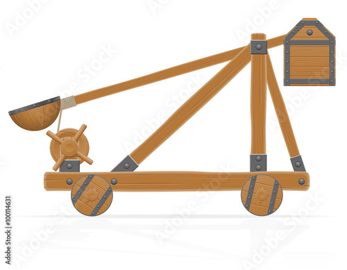 old wooden catapult vector illustration