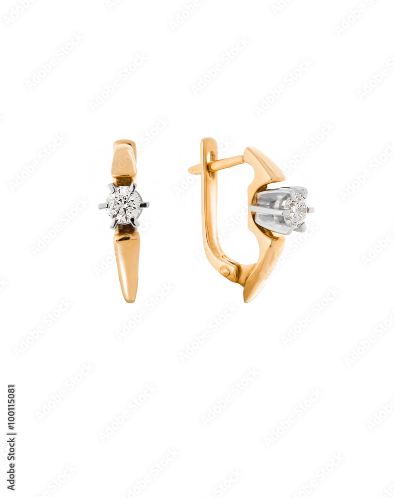 diamond earrings isolated on white diamond earrings isolated on white