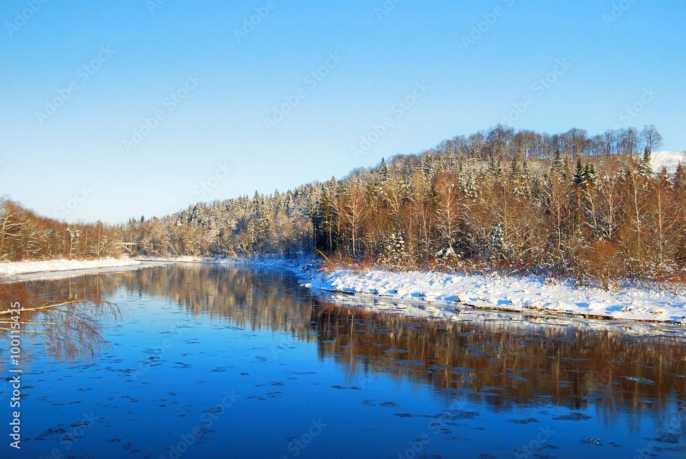 Gauja river valley winter landscape. Sigulda, Latvia