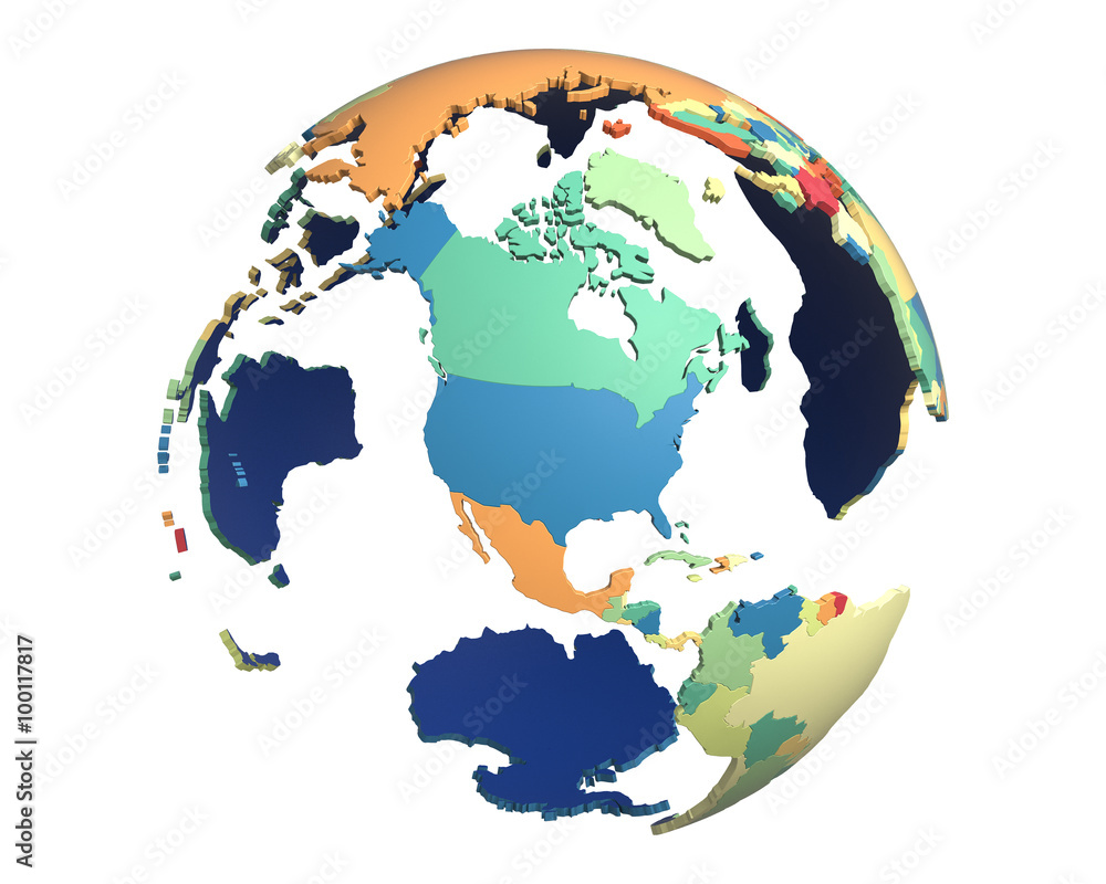 Political Globe, centered on North America