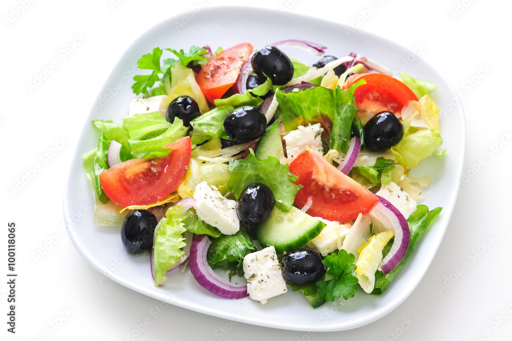 Greek salad isolated on white