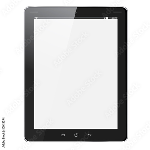 Realistic tablet pc computer with blank screen isolated on white