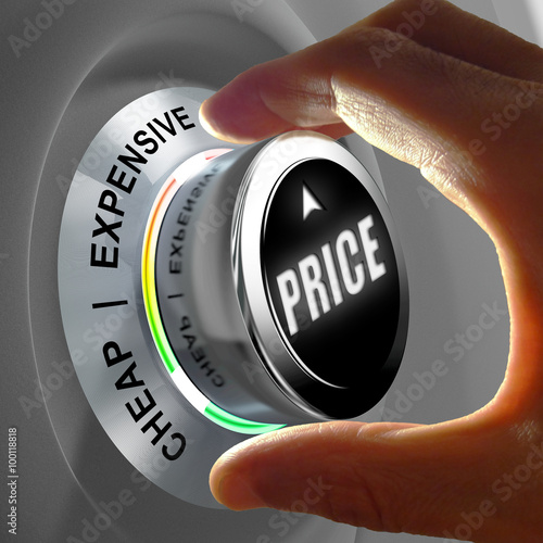 Принти на полотні Hand adjusting a button that set a price to cheap or expensive