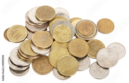 Gold coins on white