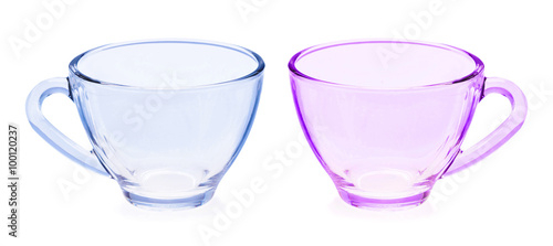 Glass tea cup on white background