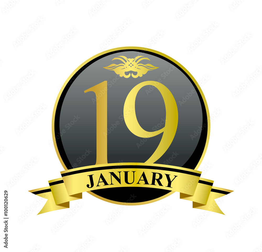 19 january golden calendar circle with ribbon 19 january golden calendar circle with ribbon