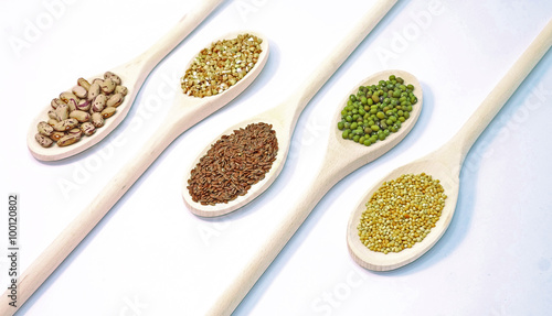 Seeds on wooden spoon