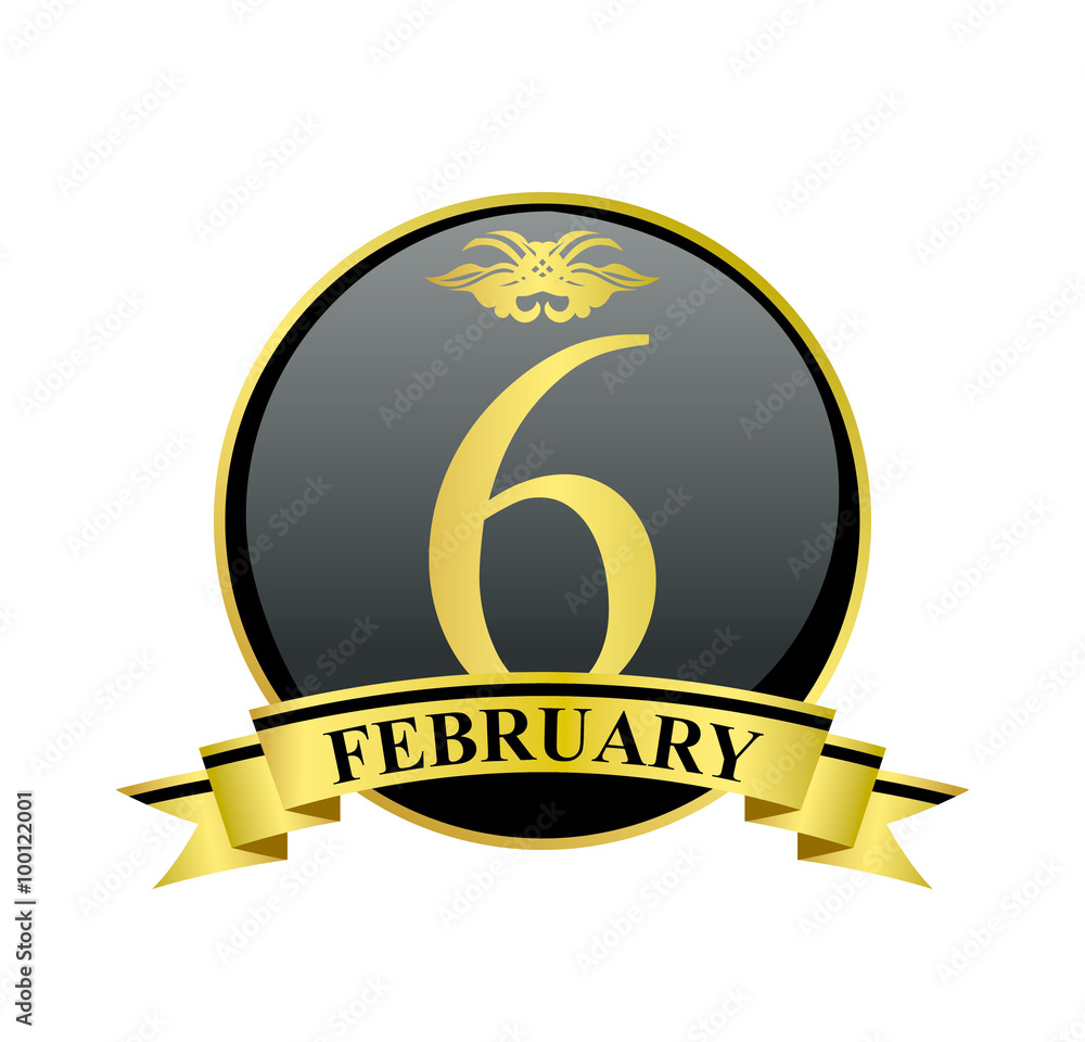 6 february golden calendar circle with ribbon 6 february golden calendar circle with ribbon